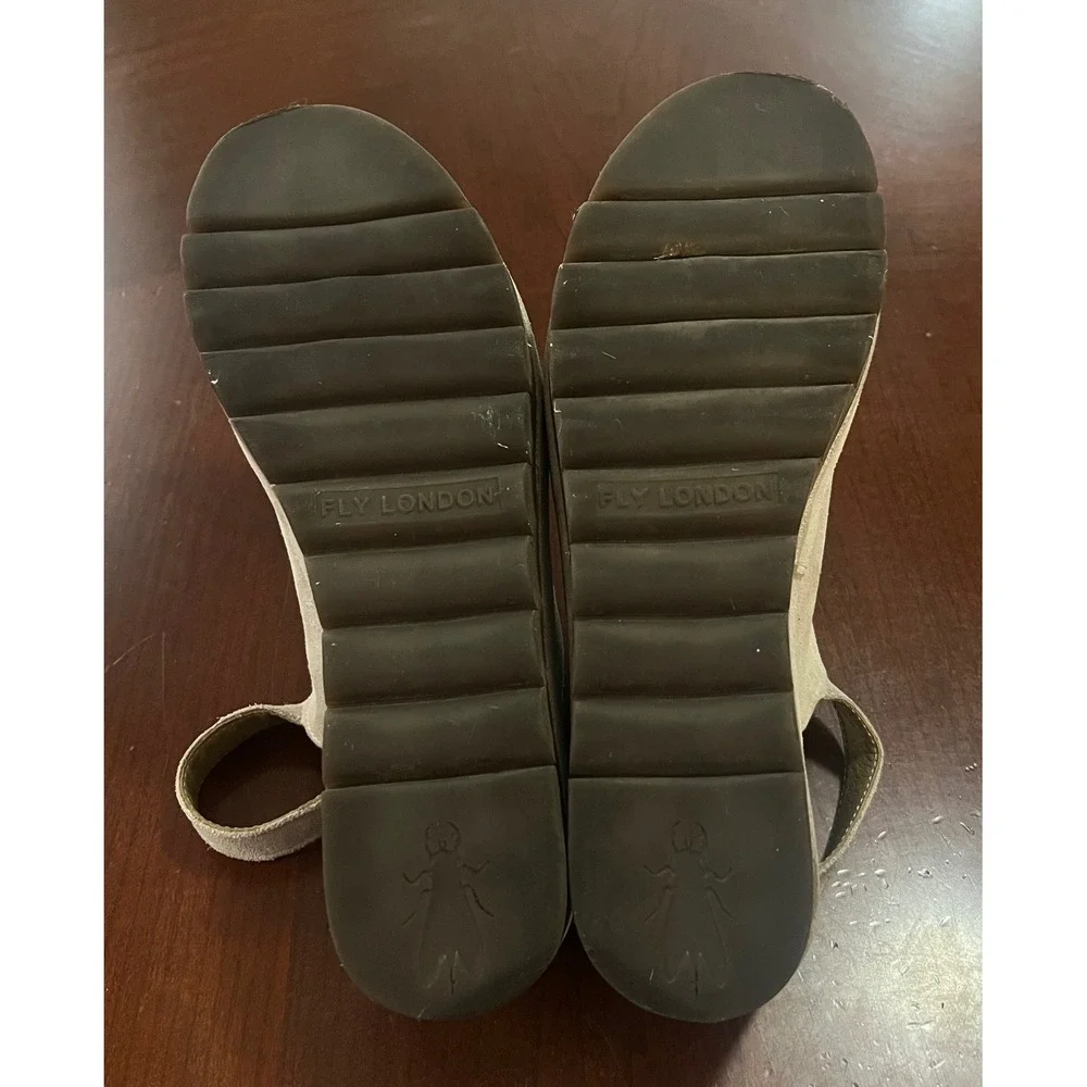 Fly London Suede Platform Slingback Sandals Taupe Grey Peep Toe 500611007 Sz 39